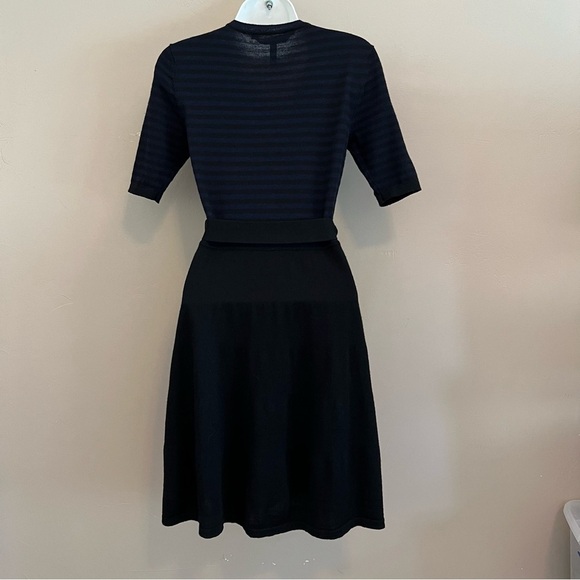 BCBG Maxazria Blue/Black Stripe Merino Wool Fit & Flare Sweater Dress Size XS - Picture 10 of 11